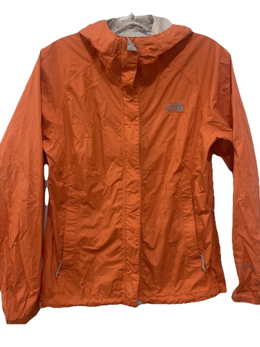 The North Face HyVent 2.5L Women's Orange Rain  Hooded Jacket Size S Outdoor